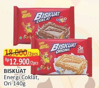 Promo Harga BISKUAT Energi Coklat, Original per 2 pcs 140 gr - Alfamart