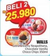 Promo Harga WALLS Ice Cream Chocolate Vanilla With Chocolate Chip, Neopolitana 350 ml - Hari Hari