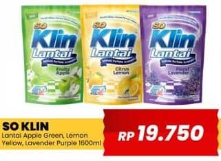 Promo Harga So Klin Pembersih Lantai Hijau Fruity Apple, Kuning Citrus Lemon, Ungu Floral Lavender 1600 ml - Yogya