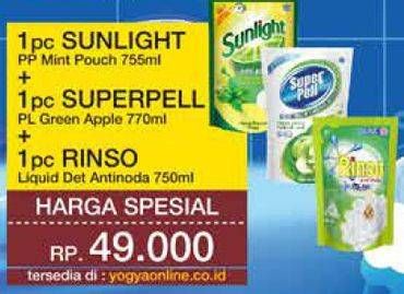 Sunlight Pencuci Piring+Superpell Pembersih Lantai+Rinso Liquid Detergent