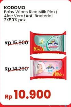 Promo Harga Kodomo Baby Wipes Rice Milk Pink, Anti Bacterial 50 pcs - Indomaret