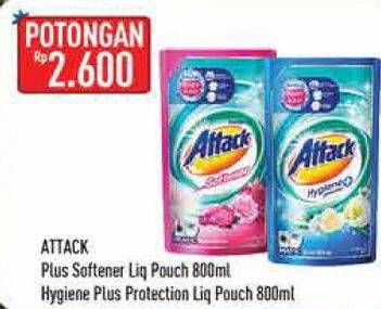 Promo Harga ATTACK Detergent Liquid Hygiene Plus Protection, Plus Softener 800 ml - Hypermart