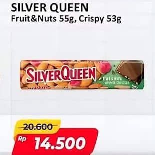 Promo Harga Silver Queen Chocolate Fruit Nuts, Crispy 53 gr - Alfamart
