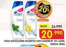 Promo Harga HEAD & SHOULDERS Shampoo Anti Dandruff, All Variants 160 ml - Superindo