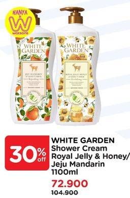 Promo Harga WHITE GARDEN Shower Cream Jeju Mandarin, Royal Jelly Honey 1100 ml - Watsons
