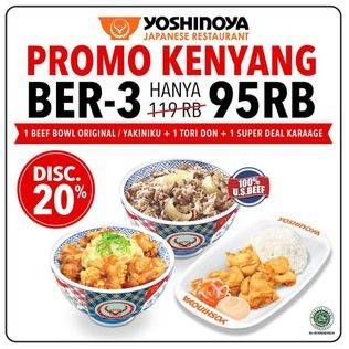 Promo Harga 1 Beef Bowl Original / Yakiniku + 1 Tori Don + 1 Super Deal Karaage  - Yoshinoya