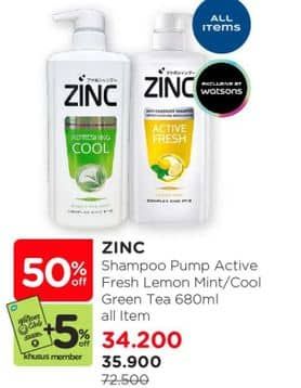 Promo Harga Zinc Shampoo Active Fresh Lemon, Refreshing Cool 680 ml - Watsons