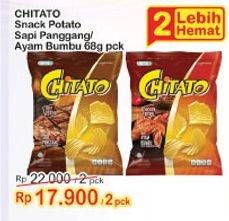 Promo Harga CHITATO Snack Potato Chips Sapi Panggang, Ayam Bumbu per 2 pcs 68 gr - Indomaret