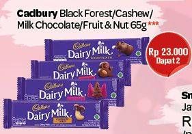 Promo Harga CADBURY Dairy Milk Black Forest, Cashew Nut, Milk Chocolate, Fruit Nut per 2 pcs 65 gr - Carrefour