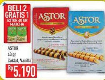 Promo Harga ASTOR Wafer Roll Chocolate, Vanilla 40 gr - Hypermart
