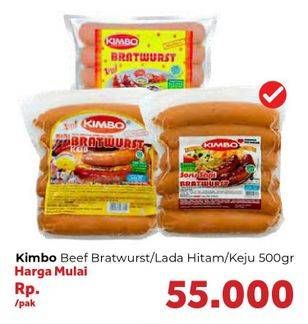 Promo Harga KIMBO Bratwurst Original, Lada Hitam, Keju 500 gr - Carrefour