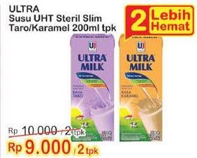 Promo Harga ULTRA MILK Susu UHT Taro, Caramel per 2 pcs 200 ml - Indomaret