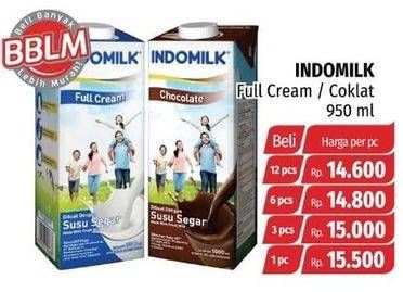 Promo Harga INDOMILK Susu UHT Full Cream Plain, Cokelat 950 ml - Lotte Grosir