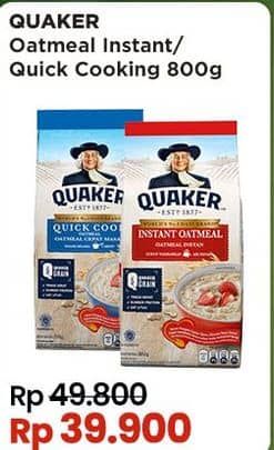 Promo Harga Quaker Oatmeal Quick Cooking, Instant 800 gr - Indomaret