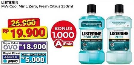 Promo Harga Listerine Mouthwash Antiseptic Cool Mint, Fresh Citrus, Zero 250 ml - Alfamart