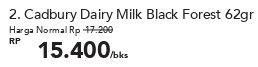 Promo Harga Cadbury Dairy Milk Black Forest 62 gr - Carrefour