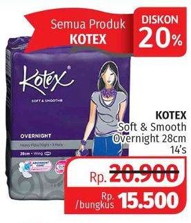 Promo Harga Kotex Soft & Smooth Overnight Wing 28cm 14 pcs - Lotte Grosir