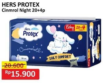 Promo Harga Hers Protex Comfort Night Wing 35cm, Wing 30cm 24 pcs - Alfamart