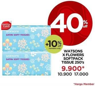 Promo Harga WATSONS X Flower Soft Pack Tissue 250 pcs - Watsons