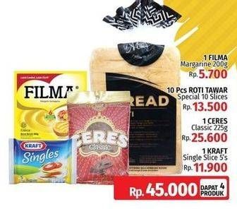 Promo Harga FILMA Margarin 700gr + Roti Tawar + CERES Hagelslag Rice Choco 225gr + KRAFT Singles Cheese  - LotteMart