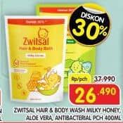 Promo Harga Zwitsal Natural Baby Bath 2 In 1 Milky Honey, Aloe Vera, Antibacterial 400 ml - Superindo