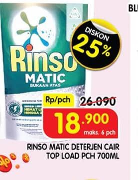 Promo Harga Rinso Detergent Matic Liquid Top Load 700 ml - Superindo