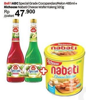 Promo Harga ABC Special Grade Cocopandan/Melon 485ml + RICHEESE Nabati Cheese Wafer Kaleng 320g  - Carrefour