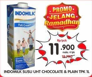 Promo Harga Indomilk Susu UHT Full Cream Plain, Cokelat 1000 ml - Superindo