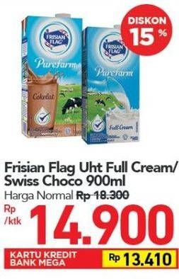 Promo Harga FRISIAN FLAG Susu UHT Purefarm Full Cream, Swiss Chocolate 900 ml - Carrefour