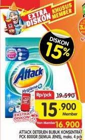 Promo Harga ATTACK Detergent Powder Hygiene Plus Protection 800 gr - Superindo