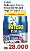 Promo Harga Rinso Detergent Matic Powder Front Load 1000 gr - Indomaret