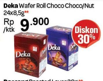Promo Harga DUA KELINCI Deka Wafer Roll Choco, Nut per 24 pcs 8 gr - Carrefour