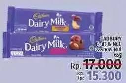 Promo Harga CADBURY Dairy Milk Fruit Nut, Cashew Nut 65 gr - LotteMart