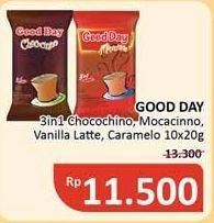 Promo Harga Good Day Instant Coffee 3 in 1 Chococinno, Mocacinno, Vanilla Latte, Caramello per 10 sachet 20 gr - Alfamidi