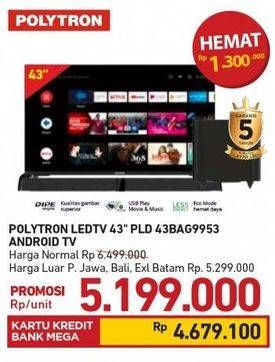 Promo Harga POLYTRON PLD 43BAG9953 | Smart Cinemax Soundbar LED TV 43"  - Carrefour