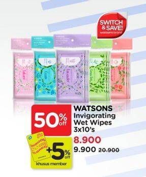 Promo Harga Watsons Wet Wipes 10 pcs - Watsons