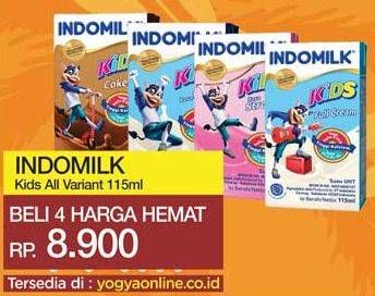 Promo Harga INDOMILK Susu UHT Kids Cokelat, Full Cream, Stroberi, Vanila 115 ml - Yogya