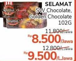 Promo Harga SELAMAT Sandwich Biscuits Chocolate, Golden Chocolate 102 gr - Alfamidi