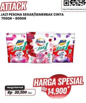 Promo Harga Attack Jaz1 Detergent Powder Pesona Segar, Semerbak Cinta 750 gr - Carrefour