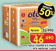 Promo Harga OTO Adult Diapers Pants M8, L8 8 pcs - Superindo