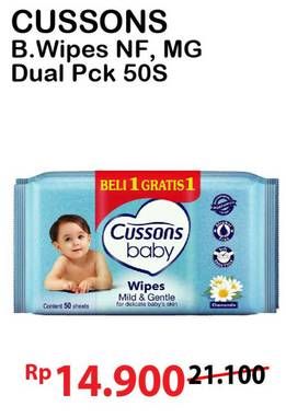 Promo Harga CUSSONS BABY Wipes Mild Gentle per 2 bungkus 50 sheet - Alfamart