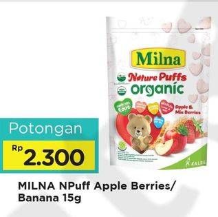 Promo Harga MILNA Nature Puffs Organic Apple Mix Berries, Banana 15 gr - Alfamart