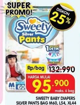 Promo Harga Sweety Silver Pants M60, XL44, L54 44 pcs - Superindo