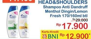 Promo Harga HEAD & SHOULDERS Shampoo Cool Menthol, Lemon Fresh 160 ml - Indomaret