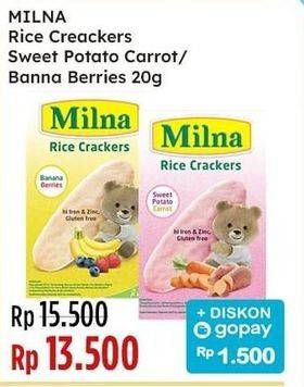 Promo Harga Milna Rice Crackers Sweet Potato Carrot, Banana Berries 5 pcs - Indomaret