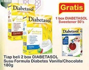 Promo Harga DIABETASOL Special Nutrition for Diabetic Vanilla, Chocolate per 2 box 180 gr - Indomaret