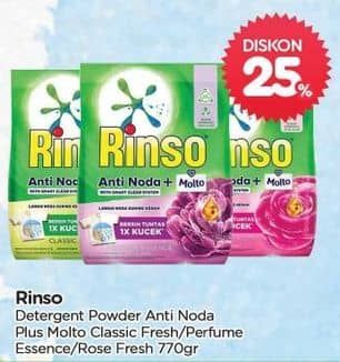 Promo Harga Rinso Anti Noda Deterjen Bubuk + Molto Classic Fresh, + Molto Purple Perfume Essence, + Molto Pink Rose Fresh 770 gr - TIP TOP