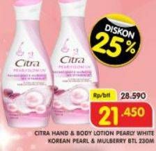 Promo Harga Citra Hand & Body Lotion Pearly White UV Korean Pearl Mulberry 230 ml - Superindo