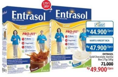 Promo Harga ENTRASOL Gold Susu Bubuk Chocolate, Vanilla per 2 box 185 gr - Alfamidi