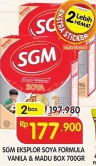 Promo Harga SGM Eksplor Soya 1-5 Susu Pertumbuhan Madu, Vanila per 2 box 700 gr - Superindo